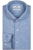Thomas Maine Tailored Fit Flanellen Overhemd blauw, Effen - thumbnail