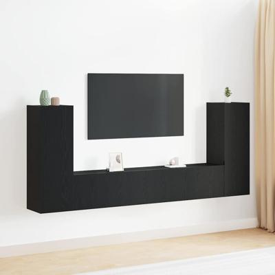 4-delige TV-kast set - Wandmontage, zwart eiken, gelamineerd hout