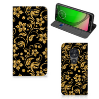 Motorola Moto G7 Play Smart Cover Gouden Bloemen