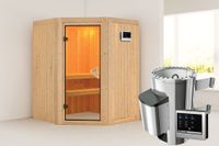 Karibu | Nanja Sauna met Dakkraag | Bronzeglas Deur | Kachel 3,6 kW Externe Bediening