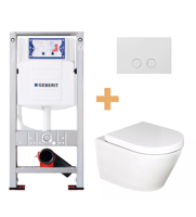 Luca Varess Calibro hangend toilet satijn wit randloos met Geberit Sigma inbouwspoelreservoir UP320 met Burda frame en bedieningspaneel - thumbnail