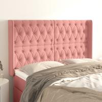Hoofdbord met randen 147x16x118/128 cm fluweel roze