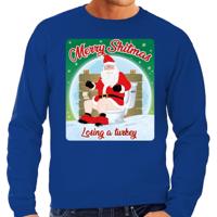 Foute Kersttrui / sweater - Merry Shitmas Losing a Turkey - blauw - voor heren