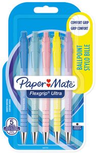 Paper Mate balpen Flexgrip Pastel RT, medium, zwarte inkt, blister van 5 stuks, assorti