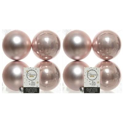 Decoris Kerstballen - 8x st - lichtroze - 10 cm - kunststof - kerstversiering