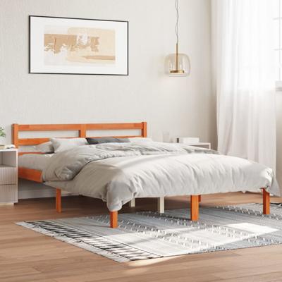 Bedframe zonder matras massief grenenhout wasbruin 135x190 cm