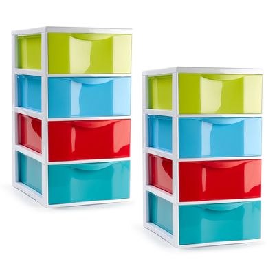Ladeblokje/bureau organizer - 2x stuks - 4 lades - multi kleuren - L18 x B25 x H33 cm - plastic