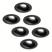 Set van 6 Laredo LED inbouwspots - GU10 5 Watt 400 lumen - 6400K daglicht wit - Dimbaar - verzonken - Rond - Kantelbaar - IP20 Voor binnen - Zwart