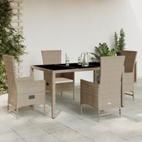 5-delige Tuinset met kussens poly rattan beige