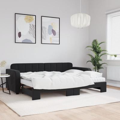 Slaapbank onderschuifbed en matrassen 80x200 cm fluweel zwart