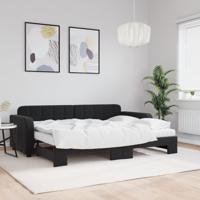Slaapbank onderschuifbed en matrassen 80x200 cm fluweel zwart