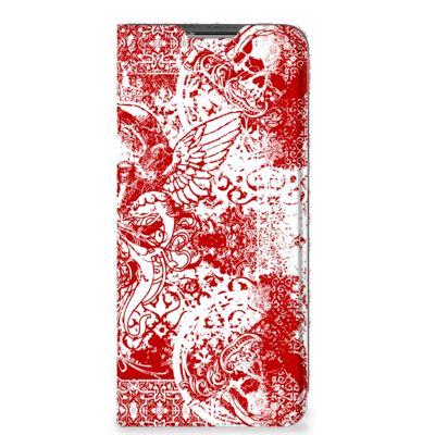 Mobiel BookCase OPPO Find X5 Lite | Reno7 5G Angel Skull Rood Mobiel BookCase OPPO Find X5 Lite | Reno7 5G Angel Skull Rood