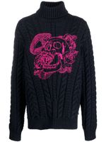 Philipp Plein embroidered-skull roll-neck jumper - Bleu