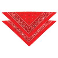 Bandana - 2x - rood - boeren zakdoek - dames/heren - driehoek - cowboy verkleedkleding