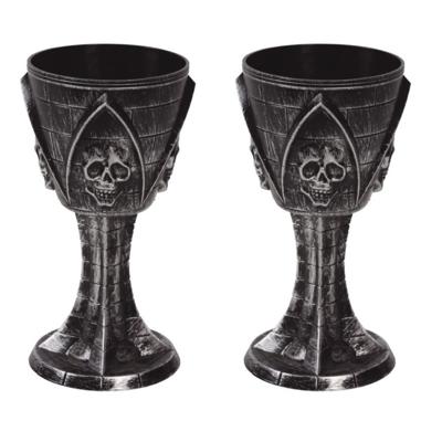 Fiestas Guirca Horror thema kelk wijnglas - drinkbeker - zwart - 19 cm - kunststof - Halloween