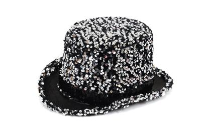 Hoge hoed paillet zilver