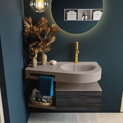 MONDIAZ RIVA 100cm badmeubel onderkast / planchet kleur Antracite met 1 lade. Wastafel DULCET rechts 1 kraangat kleur Smoke. MONDIAZ RIVA 100cm badmeubel onderkast / planchet kleur Antracite met 1 lade. Wastafel DULCET rechts 1 kraangat kleur Smoke.