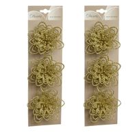 6x stuks decoratie bloemen goud glitter op clip 11 cm