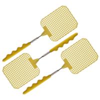 Setje met uitschuifbare vliegenmeppers - 3x stuks - geel - van 25 tot 60 cm - metaal/kunststof