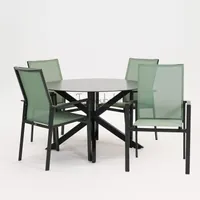 Tuinstoel Delia amandel hoge rug met crest tafel 120 cm rond