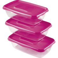 Vershoudbakjes Hega - set van 3x stuks - 0.9 liter - transparant/roze - L20 x B12 x H8 cm