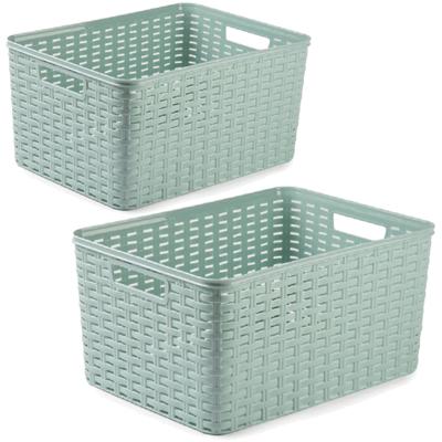 Opbergboxen / opbergmandjes set - 5x stuks - rotan kunststof - groen - met inhoud 10 en 18 liter Opbergboxen / opbergmandjes set - 5x stuks - rotan kunststof - groen - met inhoud 10 en 18 liter