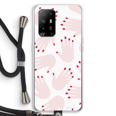 Hands pink: Oppo A94 5G Transparant Hoesje met koord