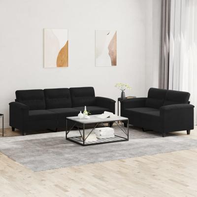 2-delige Loungeset met kussens microvezelstof zwart