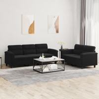 2-delige Loungeset met kussens microvezelstof zwart