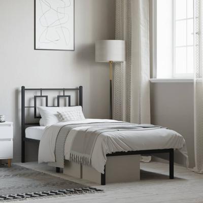Bedframe met hoofdbord metaal zwart 80x200 cm