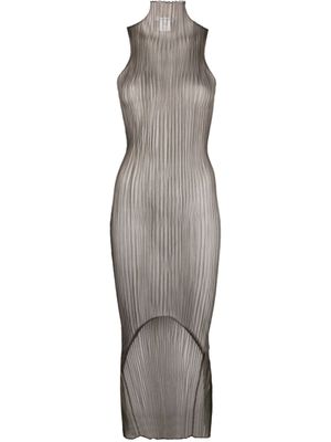 AISLING CAMPS robe mi-longue nervurée à col montant - Gris