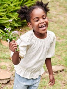 Blouse-T-shirt met bloemenprint voor meisjes ecru