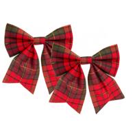 Kersthanger - 2x - strikjes - rood geruit - 14 cm?- Met ophanging