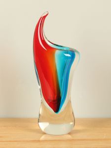 Glazen vaasje rood/blauw, 26 cm 2a005