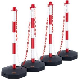 VEVOR verkeerskegels slagboompalen 4 stuks 285 x 285 mm waarschuwingskegels verkeerskegels waarschuwingsverkeerskegels met ketting, gidspaalkegels slagboompalen rood & wit water en zandinjectie