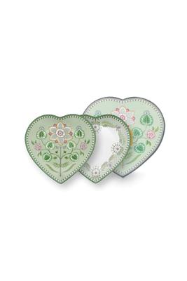 Pip Studio Set/2 Hartvormige Borden Lily&Lotus Licht Groen 21.5cm