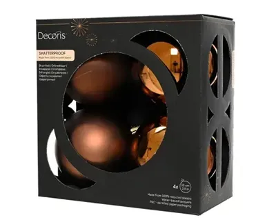 Decoris kerstballenset plastic d10cm 4st espresso