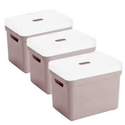 Sunware Opbergbox met transparante deksel - 3x stuks - roze - 18L - kunststof - 35x25x24cm