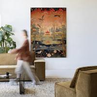Urban Cotton Wandkleed 'Oriental Night' 110 x 145cm in Frame - black
