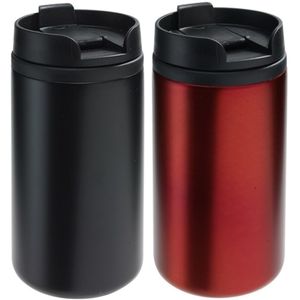 Set van 2x Thermosbekers/warmhoudbekers zwart en rood 290 ml