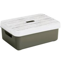 Sunware Opbergbox/mand - donkergroen - 9 liter - met deksel hout kleur - Opbergbox