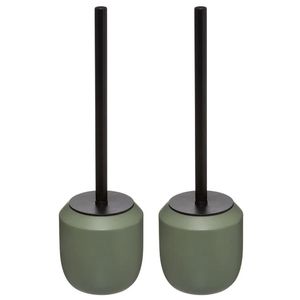 2x stuks WC-/toiletborstel met houder rond kaki groen polyresin 39 cm