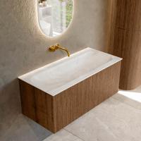 Badmeubel Mondiaz Kurve-Dlux | 100 cm | Meubelkleur Walnut | Wastafelkleur Ostra | Solid surface | Midden spoelbak | Zonder kraangat(en)