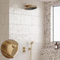 Regendouche set SaniClear Evolution Stripes | 30 cm | Incl.Inbouwdeel | 2 standen handdouche | Geborsteld messing - mat goud