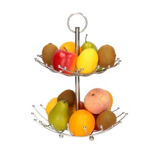 2-laags fruitschaal/fruitmand rond zilver metaal 36 cm