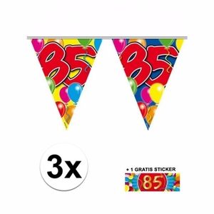 3x vlaggenlijn 85 jaar met gratis sticker