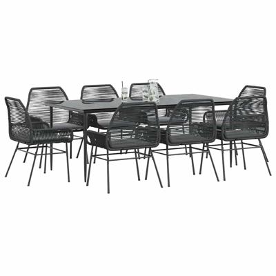 9-delige Tuinset met kussens poly rattan glas zwart