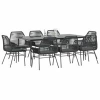 9-delige Tuinset met kussens poly rattan glas zwart