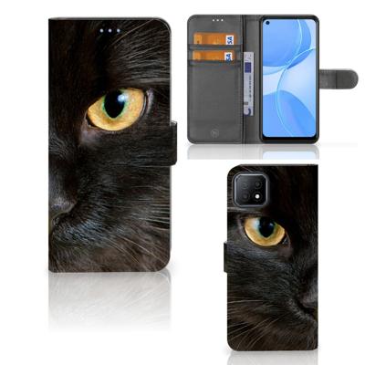 OPPO A73 5G | Telefoonhoesje | Met pasjeshouder | Zwarte Kat