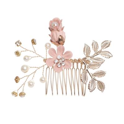 Mode bloem haar kammen hoofdtooi Prom Bridal Wedding haaraccessoires bladgoud haar juwelen haar pins (roze haar kam)